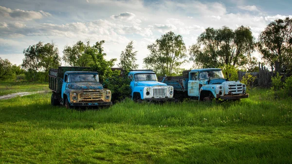 Alte Kaputte Lastwagen Auf Grünem Gras — Stockfoto