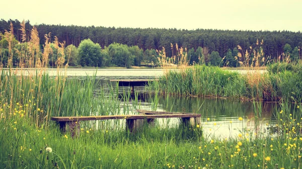 Lugar Para Pesca Descanso Junto Agua Paisaje Verano — Foto de Stock