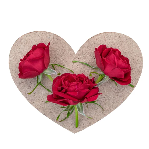 Cuore Con Rose Rosse Isolate Fondo Bianco — Foto Stock