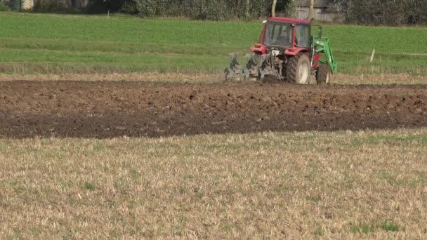 Çiftlik traktörü Sonbahar zaman alan zemin pulluk. 4k — Stok video