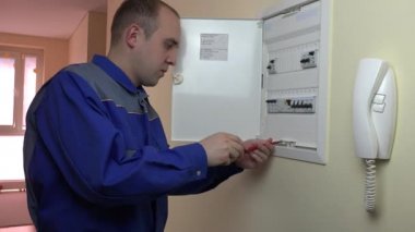 Tornavida kesme ve yakın panel kapı açmak adamla.