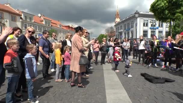 Children with teachers play guitars and sing in public shcool concert. Panorama — Stock Video