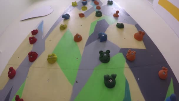 Kunstmatige Rotsklimwand bij speeltuin. Gimbal motion shot — Stockvideo