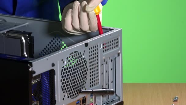 Male hands with gloves repairing computer. 4K — Stock Video