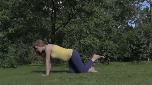 Femme enceinte fille sport exercice pendant la grossesse. Jambe levée — Video