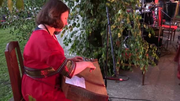 Mujer tocar instrumento de cuerda en concierto fiesta de John — Vídeos de Stock