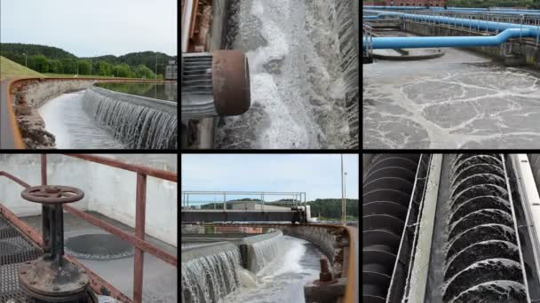 Sewage waste water cleaning plant. Waterworks. Footage collage — Stock Video