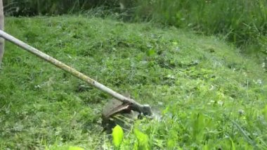 düzeltici kesilmiş çimen sahne adamla bahçıvan