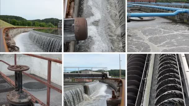 Sewage waste water cleaning plant. Waterworks. Video collage — Stock Video