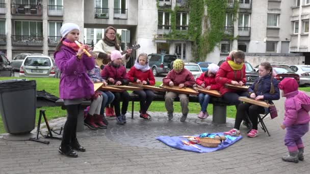 Grupo jugar con lituano instrumento de cuerda profesor guitarrista — Vídeos de Stock