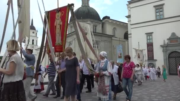 Congregation people participate in religious procession. 4K — Stock Video