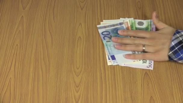 Woman give euro cash banknote bribe. Hand take money. 4K — Stok video