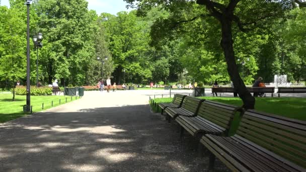 Belo parque de primavera e as pessoas passaram o tempo de lazer. 4K — Vídeo de Stock