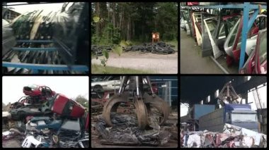 Araba gövdeleri ve özel ekipman metal hurda kolu. Kolaj