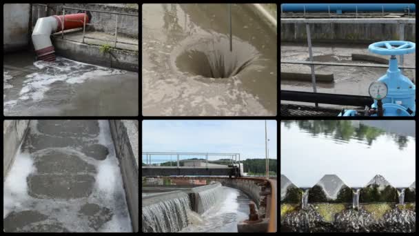 Planta de tratamiento de aguas residuales. Clips collage — Vídeos de Stock