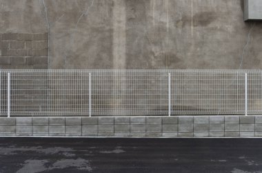 Sokak duvarı arka planı, endüstriyel arka plan, depo tuğla duvarlı boş Grunge şehir sokağı