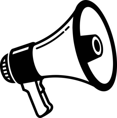 Siyah ve Beyaz Megafon Vektör İllüstrasyonu. Açılı Hoparlör Simgesi Duyuru Konsepti İçin Solid Doldurma