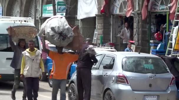 Occupato Mercato Strada Nella Città Africana Addis Abeba Etiopia — Video Stock