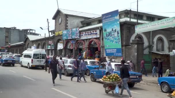 Rušné Ulice Obchodníci Severoafrickém Městě Addis Abeba Etiopie — Stock video