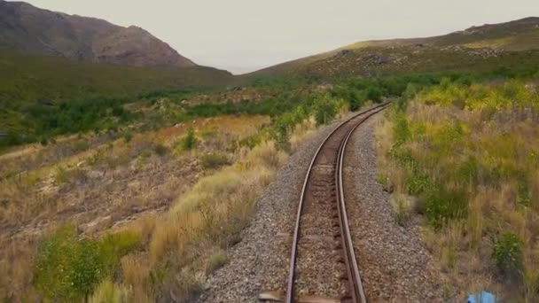 Aéreo Uma Linha Ferroviária Uma Paisagem Aberta — Vídeo de Stock