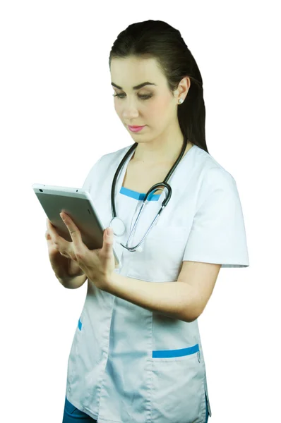 Porträt einer Krankenschwester mit einem digitalen Tablet. — Stockfoto