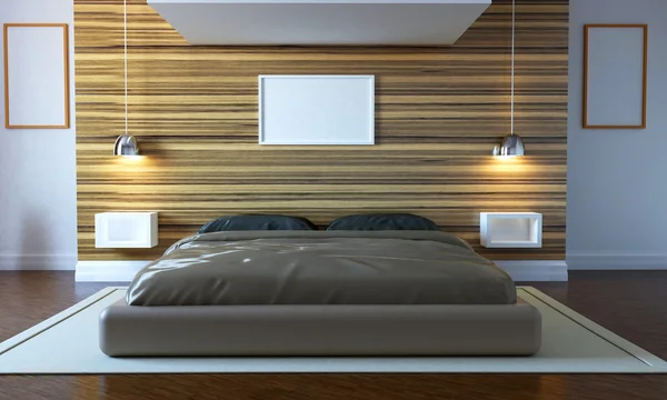Bir iç yatak odasında büyük bir ev 3D render — Stok fotoğraf