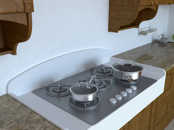 Rendering 3D di una cucina in una casa di campagna — Foto Stock