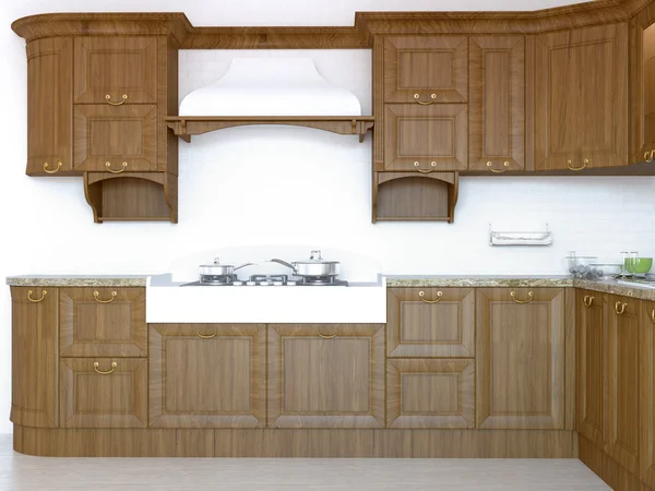 3D-rendering μιας κουζίνας σε ένα εξοχικό σπίτι — Φωτογραφία Αρχείου
