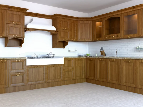 3D-render dari dapur di sebuah rumah desa — Stok Foto