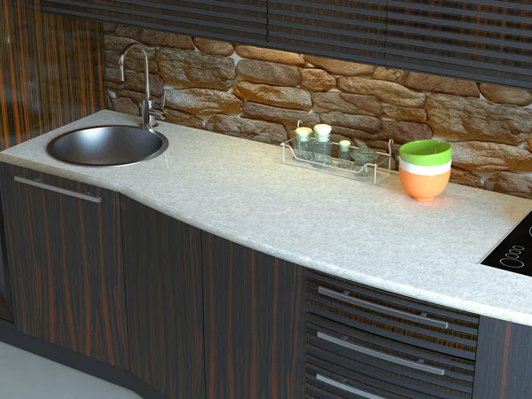 3D-render dari dapur di sebuah rumah desa — Stok Foto