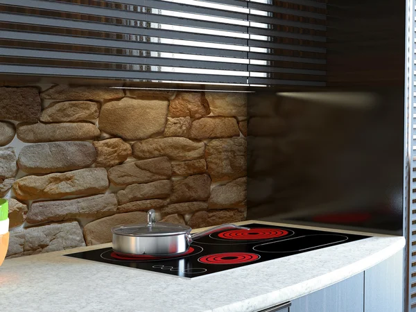 Rendering 3D di una cucina in una casa di campagna — Foto Stock