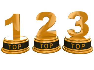En iyi 1, 2, 3. Gerçekçi altın yüzde (3d render izole)