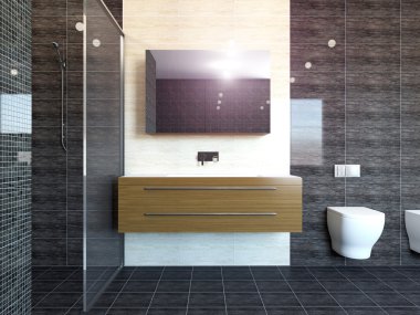 büyük bir ev 3D-işleme modern banyo