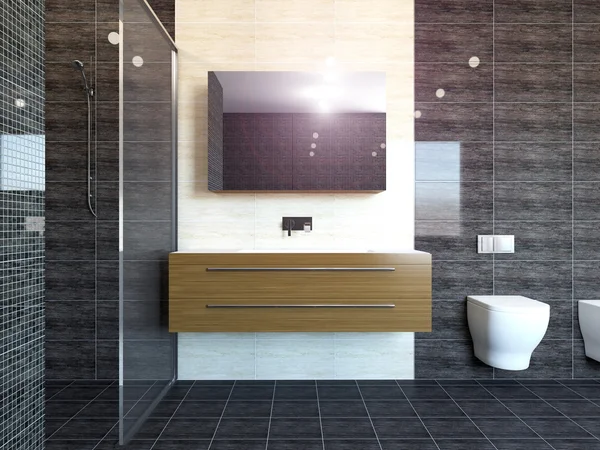 3D-renderizado cuarto de baño moderno en una casa grande — Foto de Stock