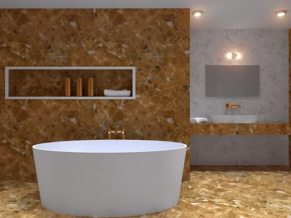 Сучасна тривимірна ванна кімната у великому будинку — стокове фото