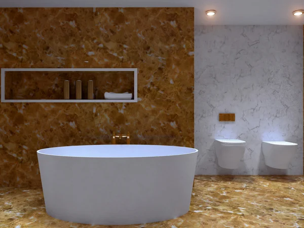 3D-render kamar mandi modern di sebuah rumah besar — Stok Foto