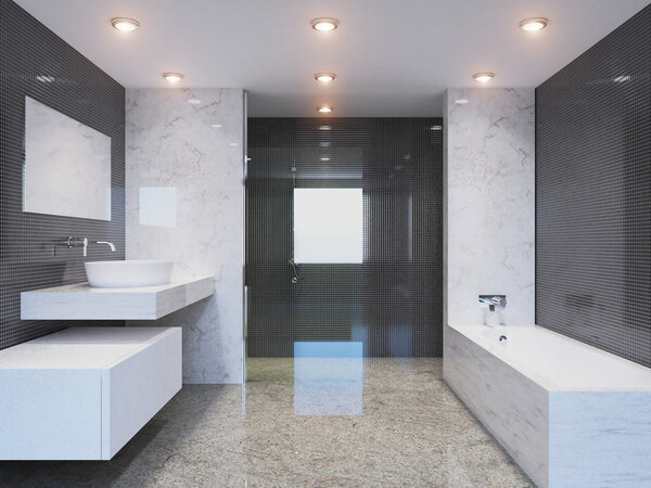 3D-rendering modern bathroom in a big house