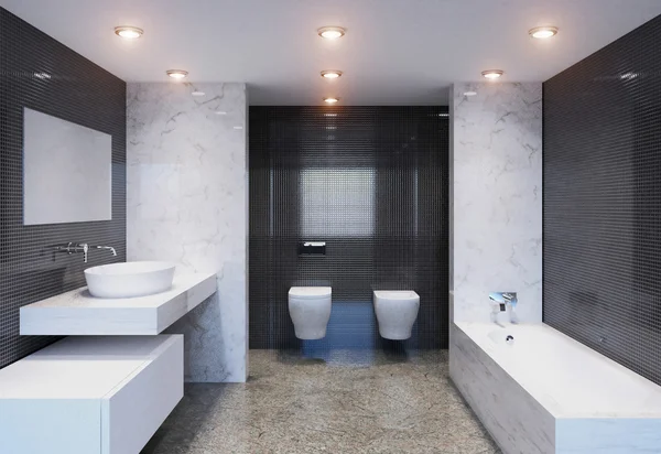 Salle de bain moderne au rendu 3D dans une grande maison — Photo