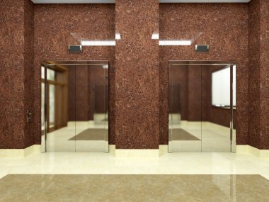 Asansör 3D render. Asansör kapıları