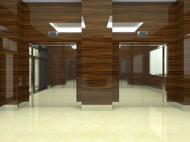 Asansör 3D render. Asansör kapıları