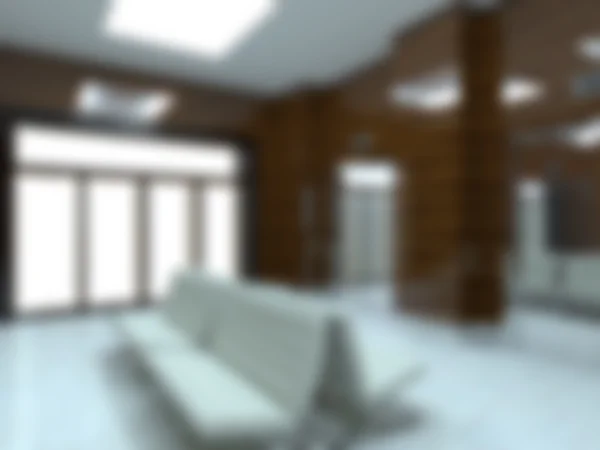 3D-weergave van een wazig ontvangsthal met lift in een kantoorgebouw — Stockfoto