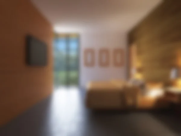 Modern hálószoba belső, homályos háttérrel. 3D-leképezés — Stock Fotó