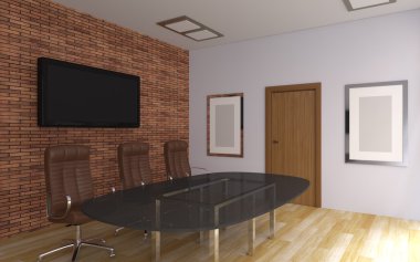 Dağlık modern ofis iç. 3D render.