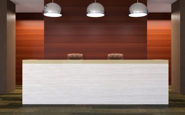İş Merkezi. Resepsiyon görevlisi. 3D render