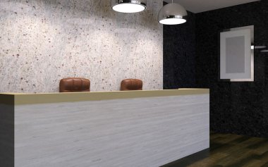 İş Merkezi. Resepsiyon görevlisi. 3D render