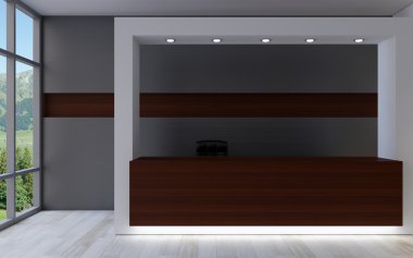 İş Merkezi. Resepsiyon görevlisi. 3D render