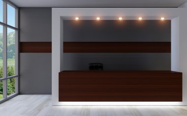 İş Merkezi. Resepsiyon görevlisi. 3D render