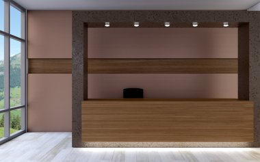 Otelin resepsiyon. Resepsiyon görevlisi. 3D render