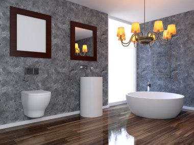 Minimalist tasarım banyo. 3D render