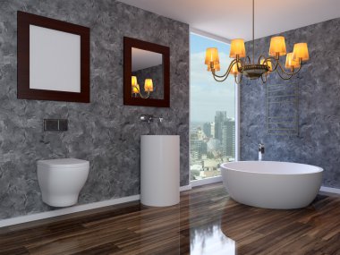 Minimalist tasarım banyo. 3D render